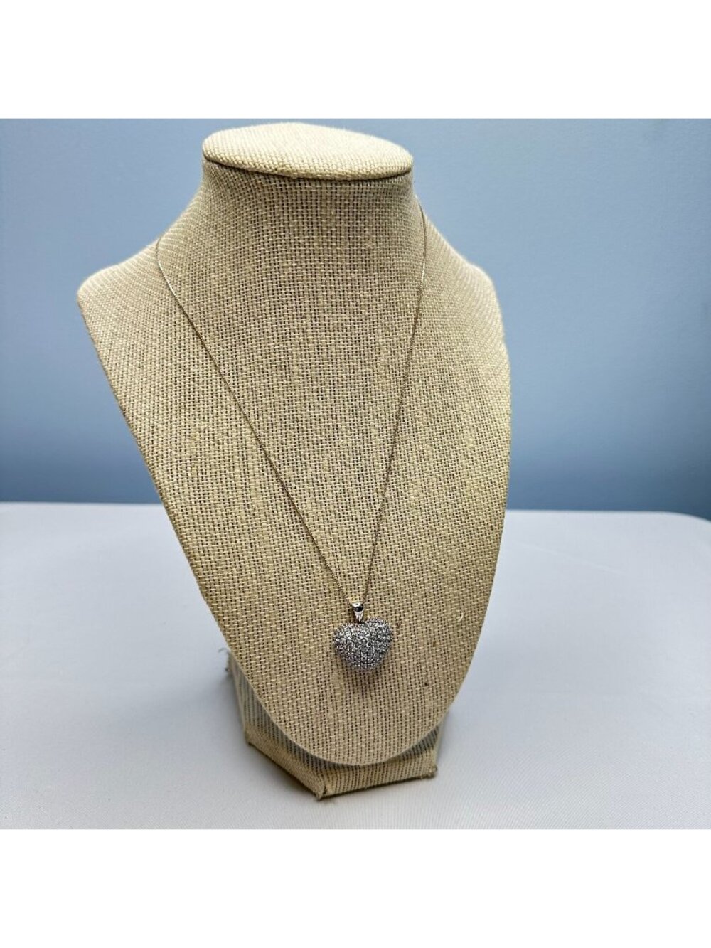 Vintage Sterling Silver CZ Pave Dome Heart Necklace Signed 925 IBB FAS Elegant